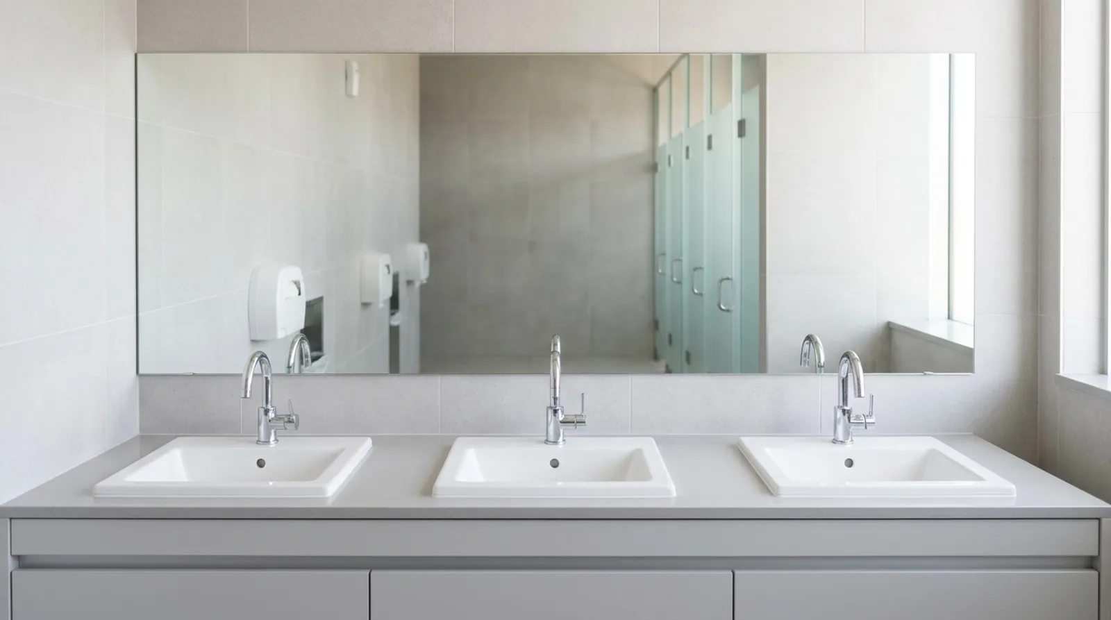 A spotless modern commercial restroom